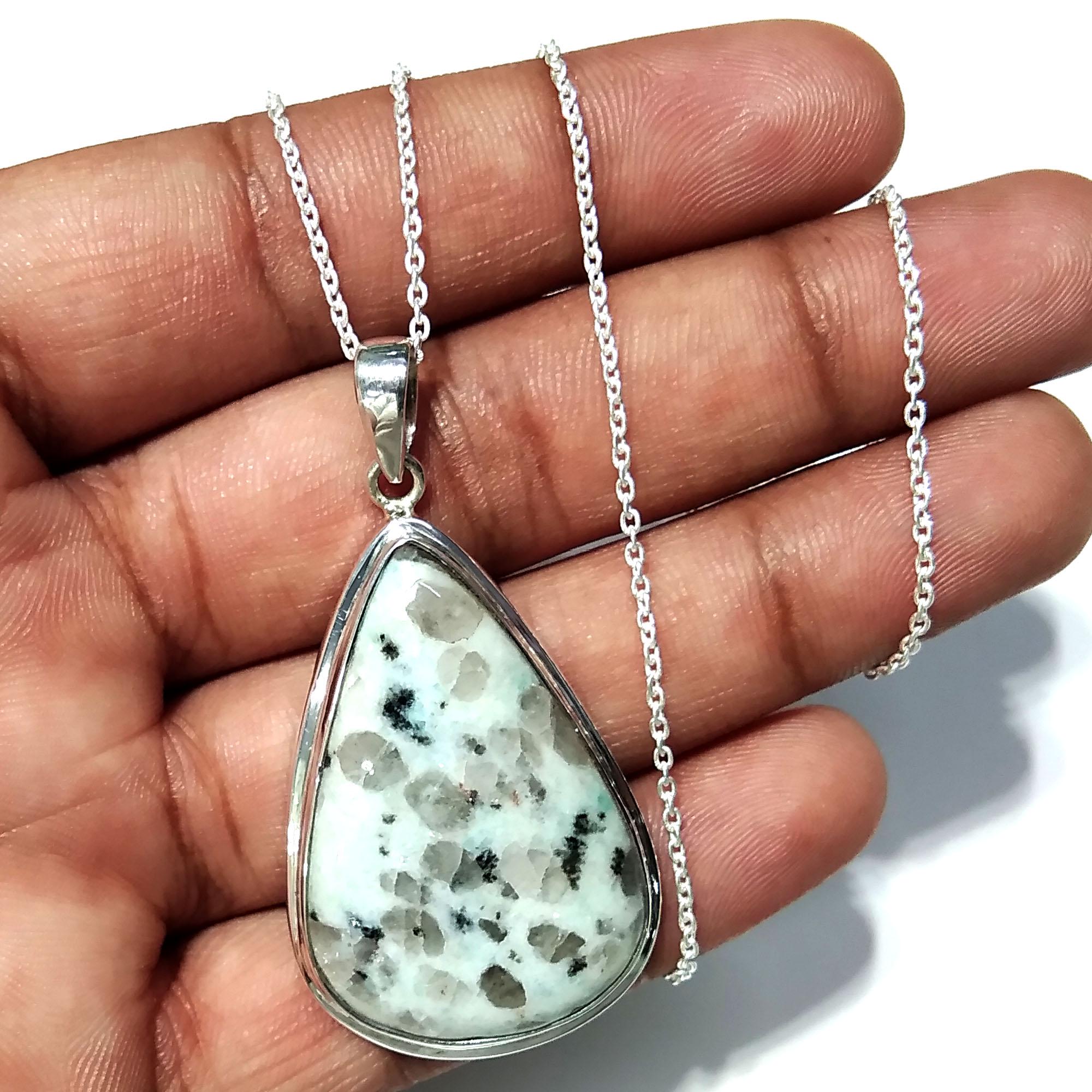 Natural Lotus kiwi Jasper Gemstone Pendant Necklace Chain, 925 Starling Silver Pendant Necklace, Handmade Stone Size 35x23 mm Gift Pendant